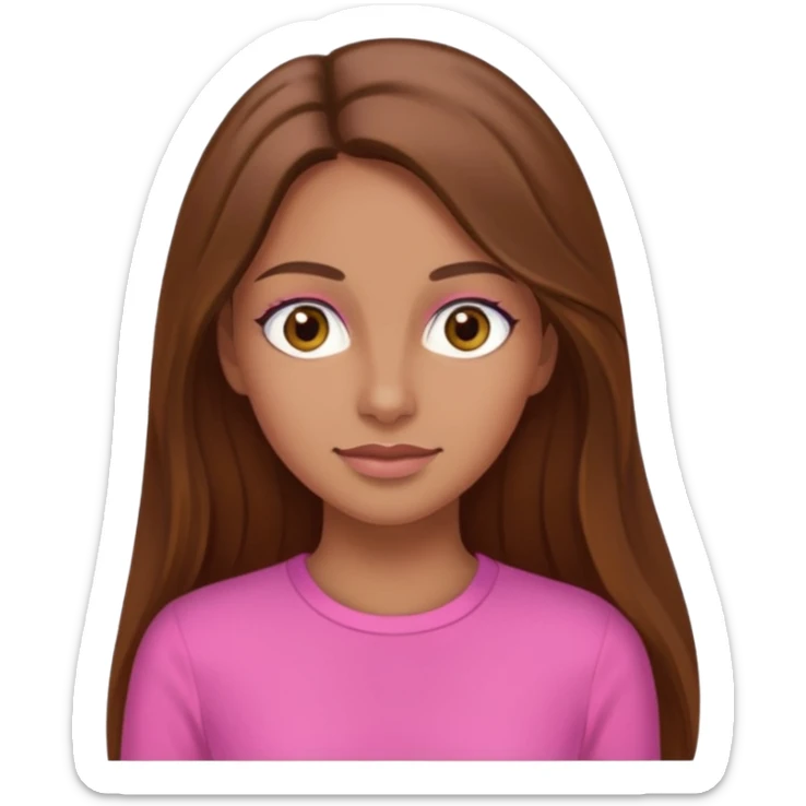 Tan skinned woman with long brown hair, hazel colored eyes, and wearing a pink outfit. sticker