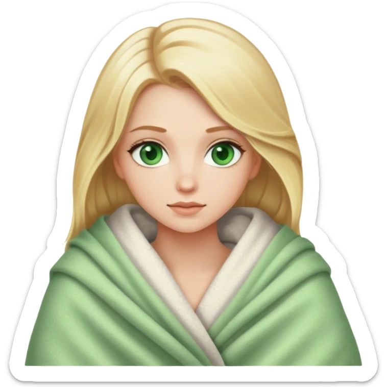 Beautiful white girl with and blonde with green eyes wrapped in a blanket  sticker