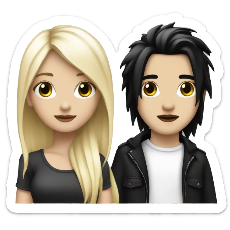 Emo girl with black hair and blonde highlights, walking with a white male with blonde hair ￼ sticker
