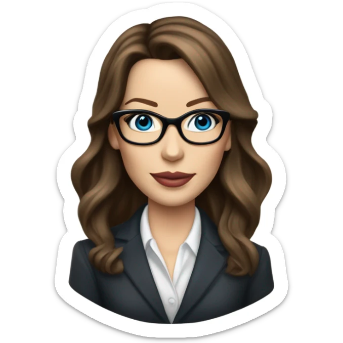 Lifelike Kate Beckinsale blue eyes wearing glasses in a business dress drinking a cup of tea  sticker