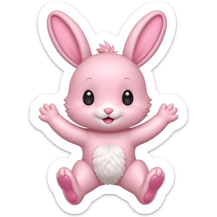 Exited pink bunny, kawaii chibi fluffy ears and body jumping of excitement  sticker
