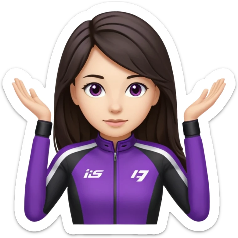 brunette long hair woman with black racing outfit with single purple strips on arms sticker