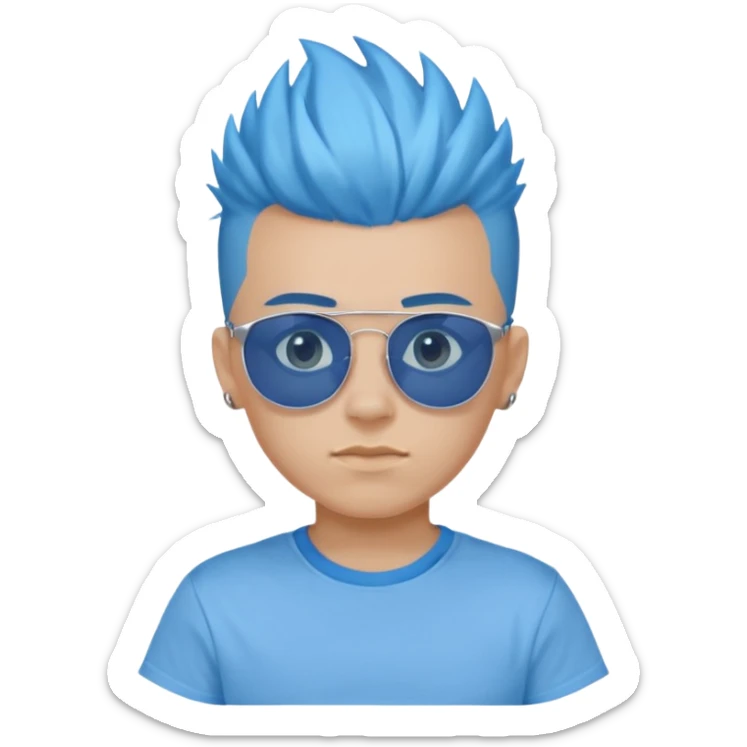 Blue Mohawk. Blue Eye. RoundSunglass. Teenage Boy. Light Blue Tshirt. Sleeve sticker