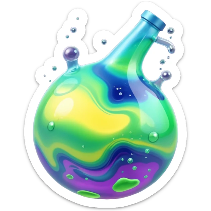 3D render of Oil Slick, toxic waste aesthetic, bubbling liquid, industrial warning texture. sticker
