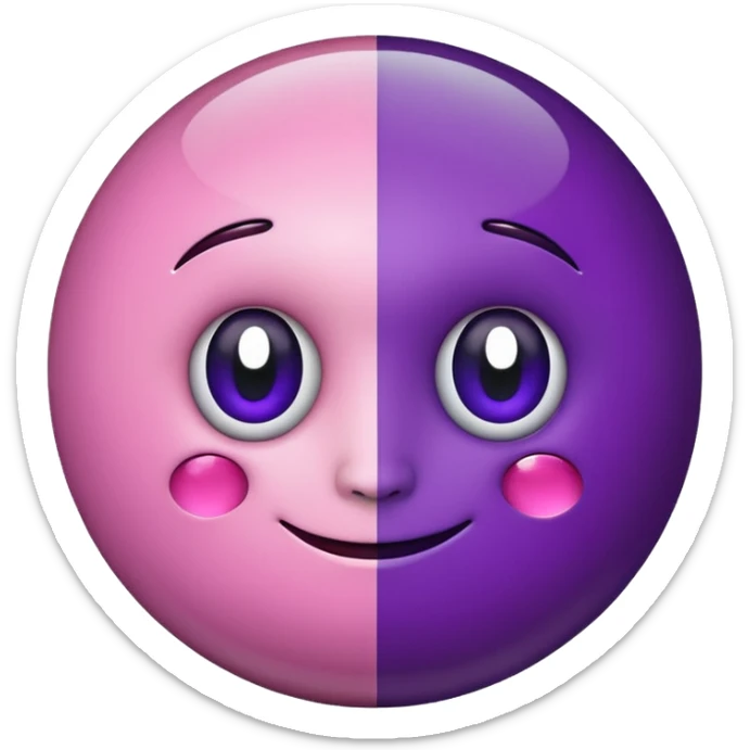 A half pink half purple ball with a face wooden stem followed by a glass stem on top sticker