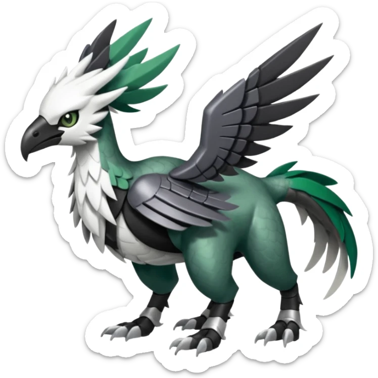 Shiny Black Grey White and Dark-Green Trico-Skarmory-Silvally-Skiddo-Sprigatito-Absol-fusion (full body) sticker