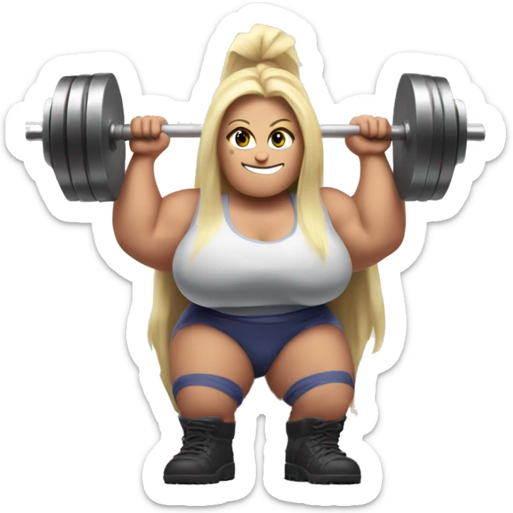 muscular gargantuan extremely muscular massive giant female woman gigantic biggest gargantuan white skin lifting a barbell sticker