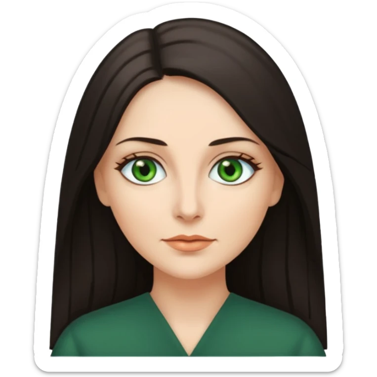 middle age woman with green eyes and long straight dark ash hair sticker