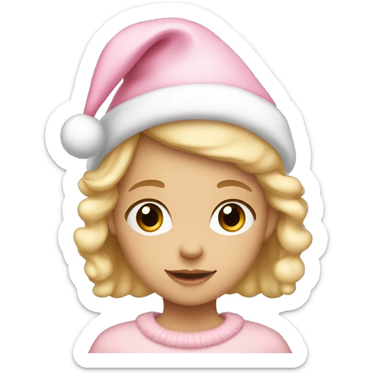 a cute little girl with blond hair and a light pink christmas hat  sticker