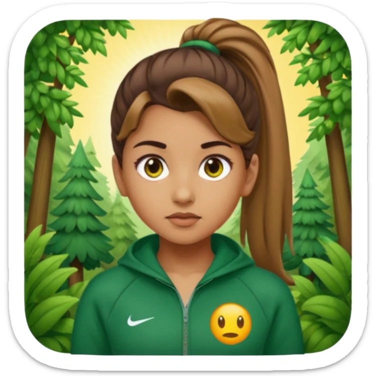 ​"A high-resolution mosaic of a girl with determined eyes and a high brown ponytail, meticulously crafted from thousands of tiny emojis."
​"The art captures her forest-green tracksuit and a sun-drenched, blurred background using creative emoji shading." sticker
