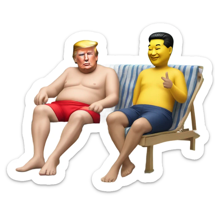 Photorealistic Donald Trump and Xi Jinping at the beach by the pool together sticker