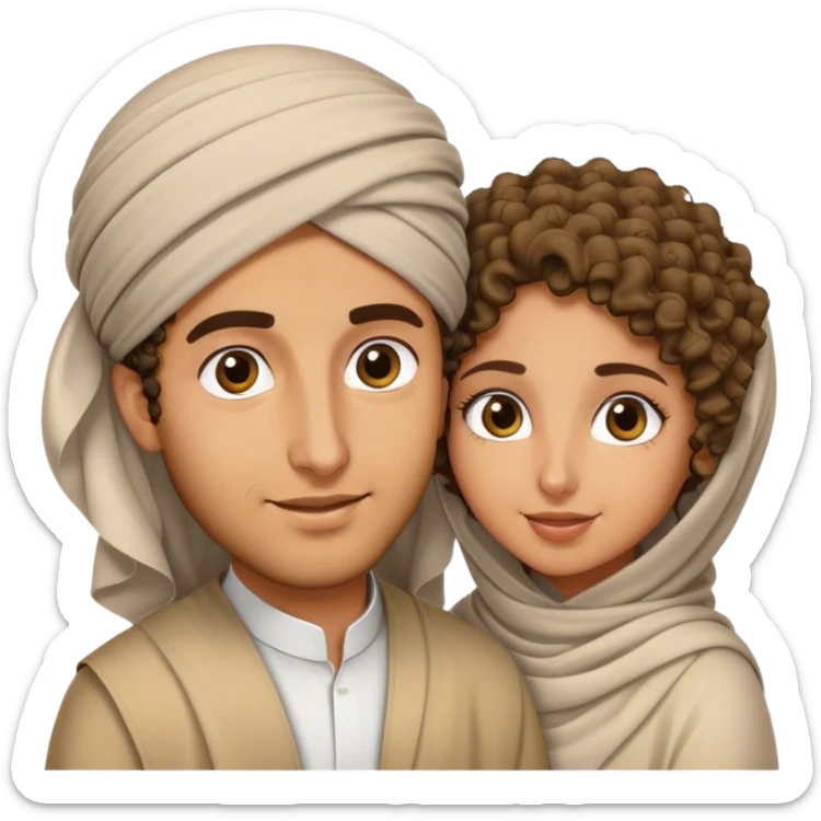 arabe curly head husband and his tanned cute little hijabi wife  sticker