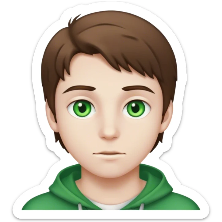 Teen guy with green eyes, white skin and clear brown hair sticker