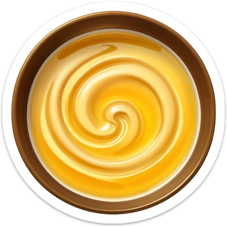 small swirl of chicken broth, glossy golden-yellow, translucent, slightly oily, soft ripples, rich and inviting, no bowl, spoon, or herbs, just the liquid, soft lighting, emoji scale sticker