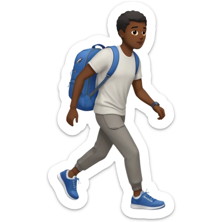 iOS emoji style - a black man in casual clothes and wearing trainers. Walking quickly. He does not have a bag or backpack.

 sticker