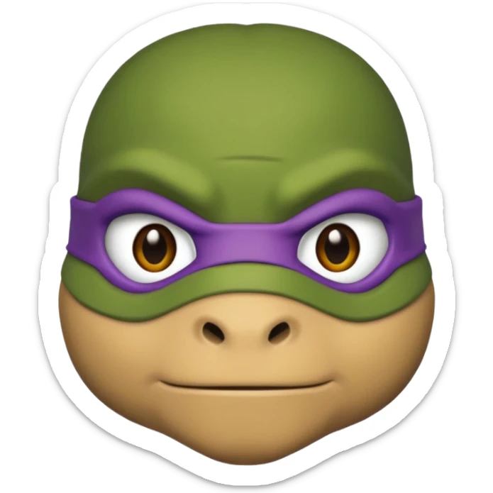 Donatello from Teenage Mutant Ninja Turtles, emoji style, head only, cute minimalistic style, with a determined expression sticker