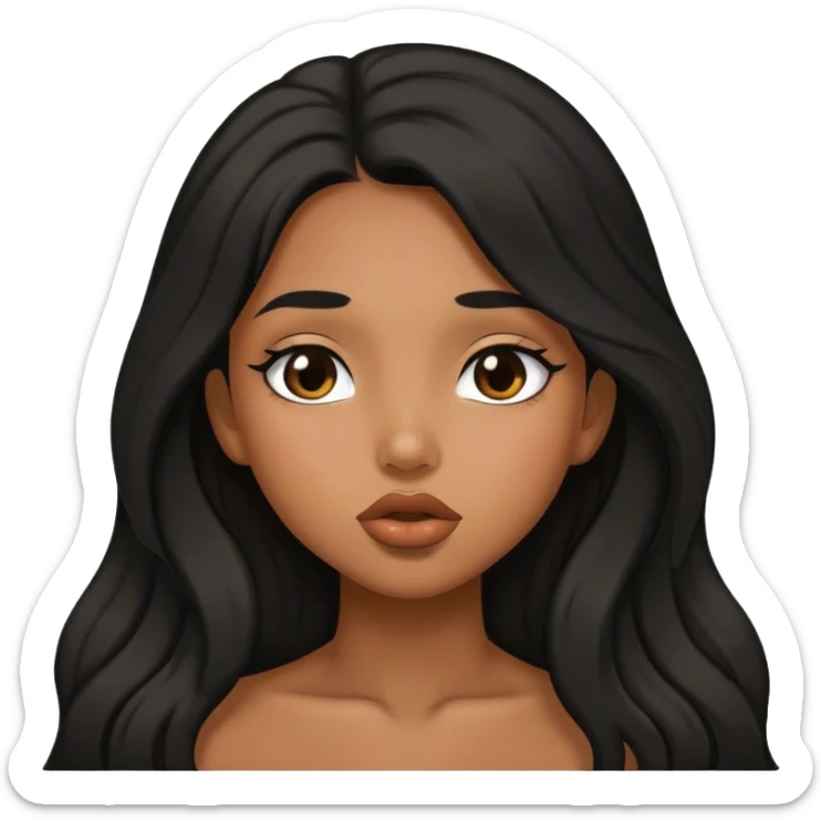 Tan girl with black long hair kisses  sticker