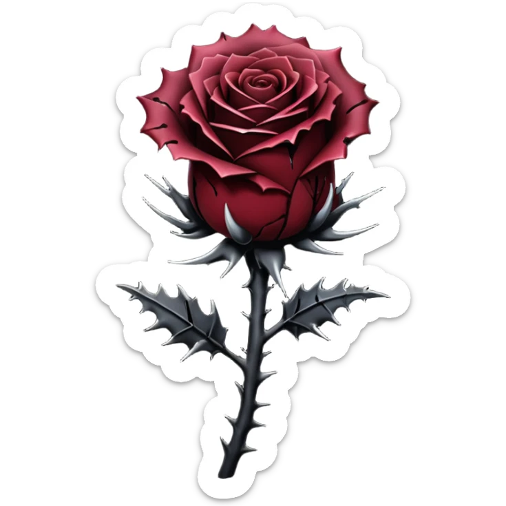 A pitch-dark obsidian-black dark gloomy gothic edgy thorny dusky rose with a black stem, it has blood splatter on it  sticker