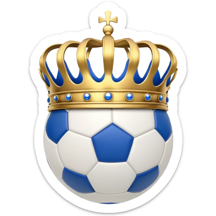 Real Madrid inspired golden crown with a small soccer ball and blue details sticker