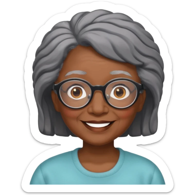 emoji of a black grandma women with black and gray hair with glasses and brown eyebrows sticker