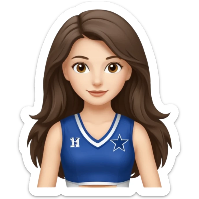 white happy long haired brunette girl hazel eyes in dallas cowboy cheerleader outfit sticker