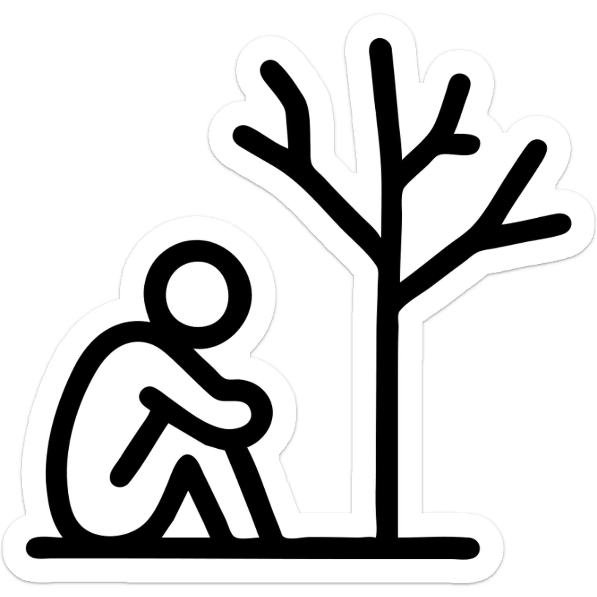 simple line icon of a lone figure under a barren tree, evoking 'Forsaken', no text sticker