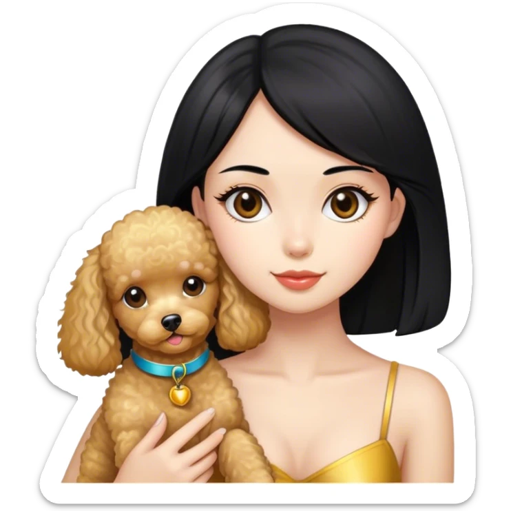 girl with straight black hair and golden toy pudel  sticker