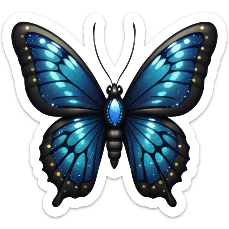 Gothic villainous edgy dark punky Victorian aesthetic sparkly shiny glittery gloomy dark butterfly specimen sticker