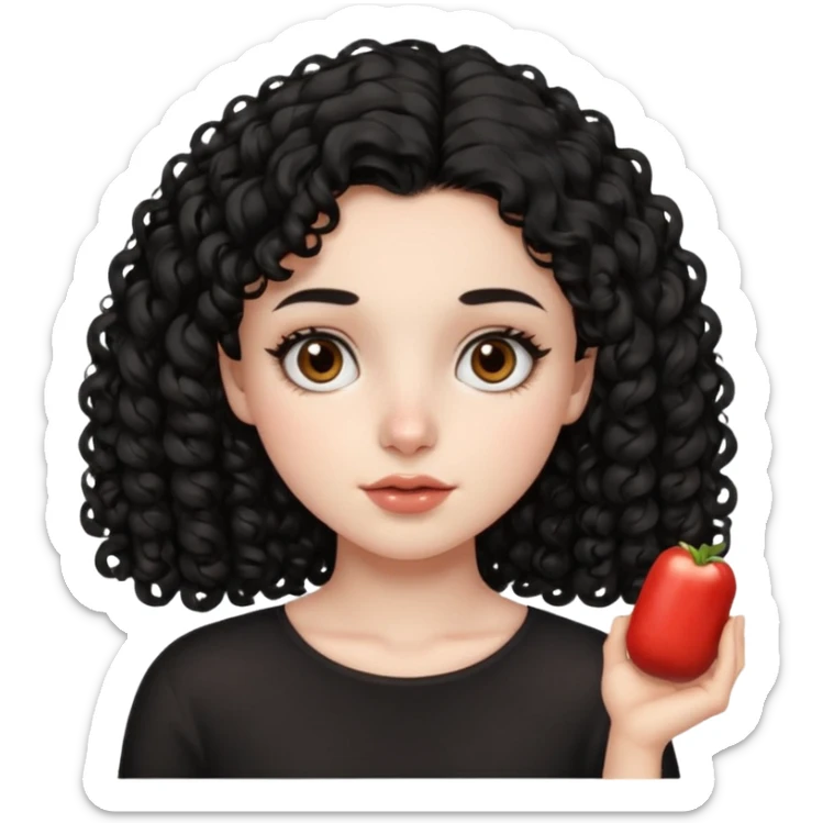 Side part black curly hair girl with mole above left side of lip pale skin  sticker