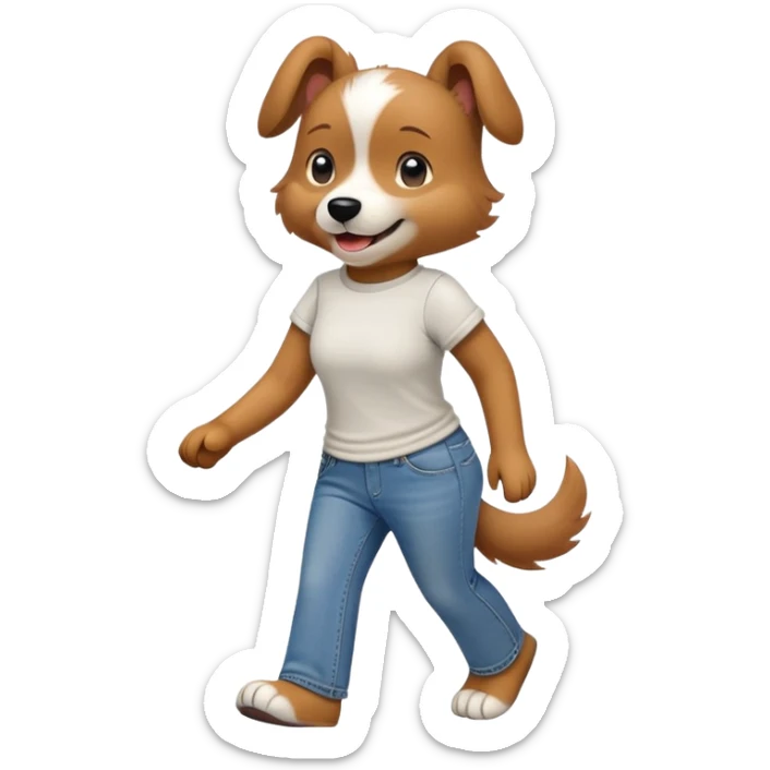 female dog anthropomorphised wearing jeans and a t-shirt walking upright sticker