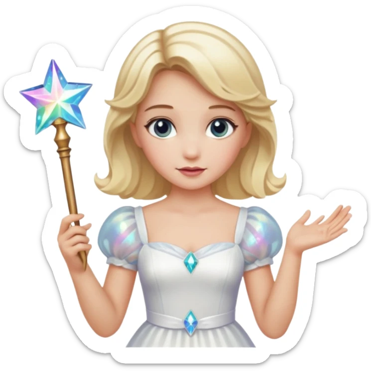 dorothy queen blonde hair, white dress with magic wand sticker