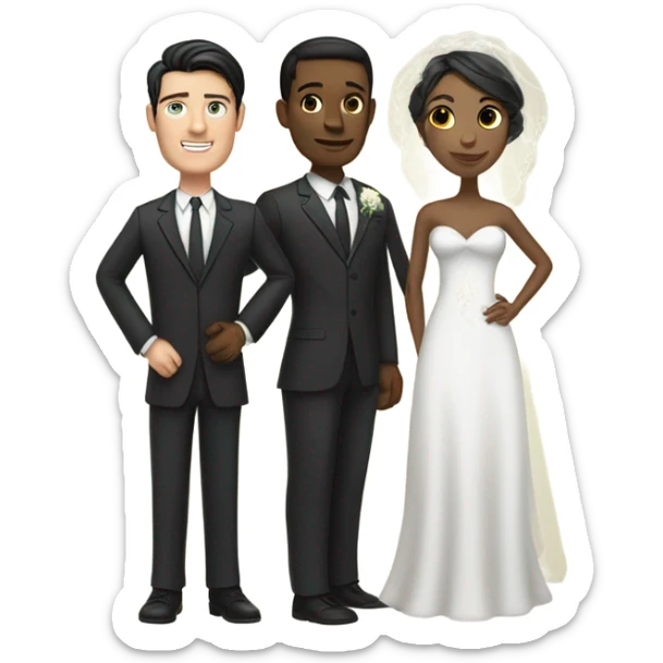 Bride fair skin  and groom fair skin with dark hair on beach sticker