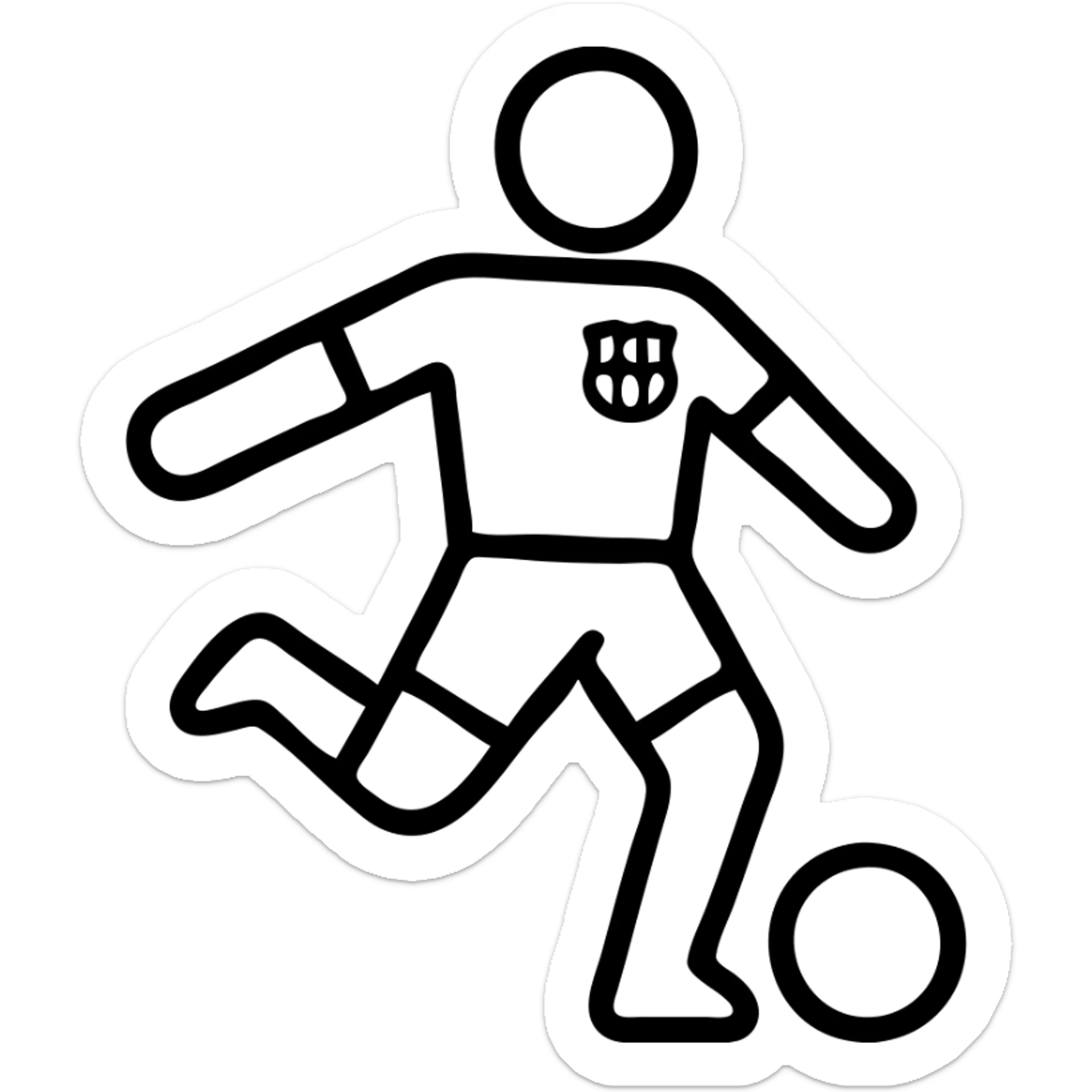 outlined icon of a Barcelona FC player kicking a soccer ball sticker