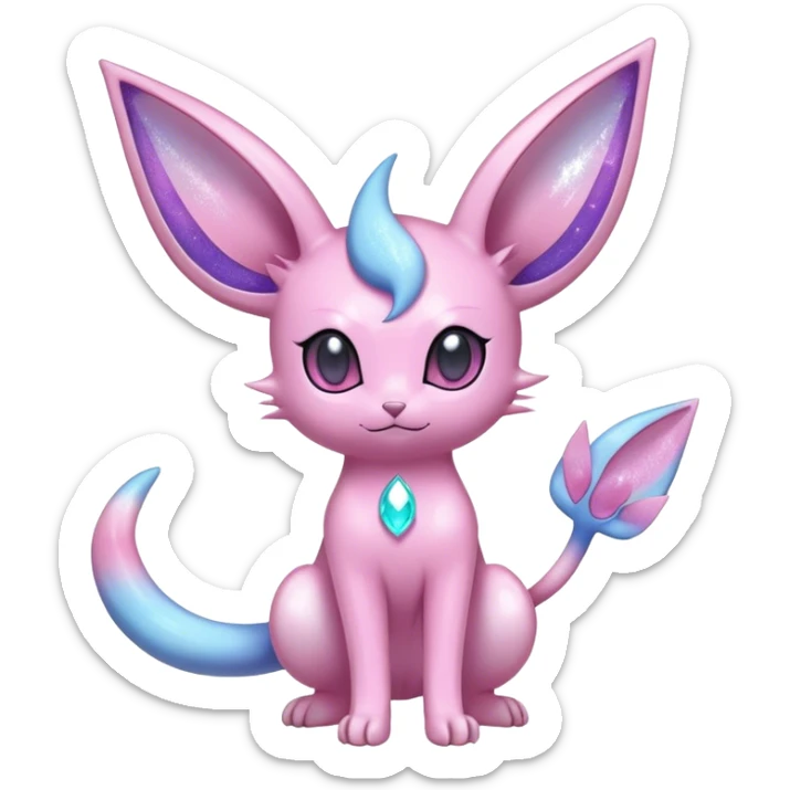 Shiny Cool Sparkly Cute Ethereal Espeon-Sylveon-Nidorino-Fakemon-hybrid-fusion- full body sticker