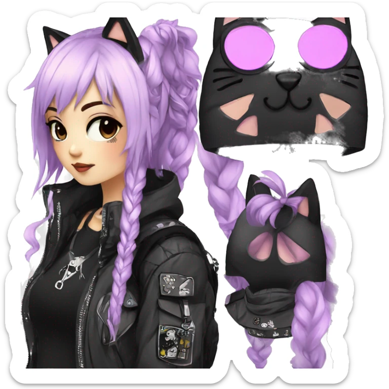 Edgy Kawaii Cute Cool Cartoon Anime Punk Techwear Gothic Catgirl sticker