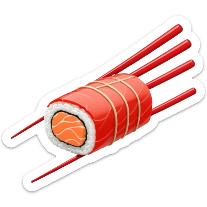 Japanese cuisine humanless avatar in minimalist emoji-style illustration. Sushi, roll and 2 chopsticks, clean lines, red white colors, flat design, calm and modern. sticker