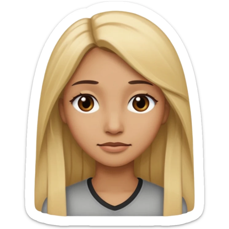 Mujer color de piel moreno claro, con cabello rubio largo, lacio y suelto, ojos negros triste sticker