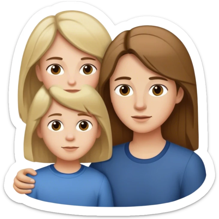 Mother and son . The mother has long brown hair and the boy has short blond hair  sticker