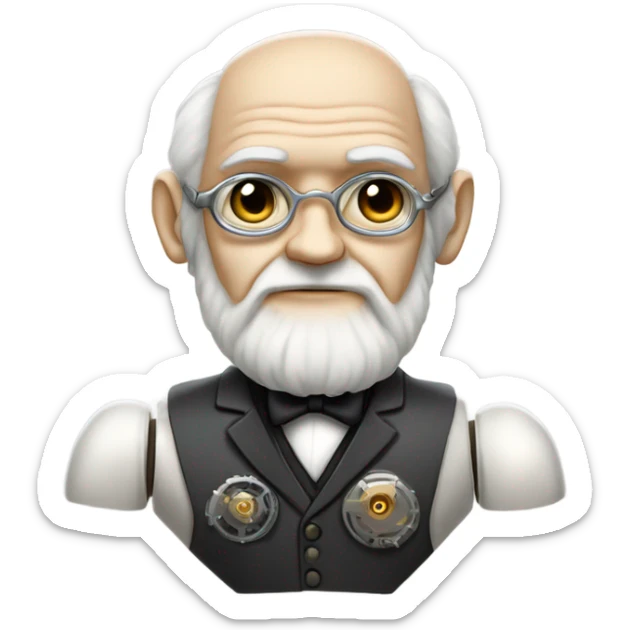 Charles darwin, but he is a fully functional robot, as depictured in the movie iRobot. sticker