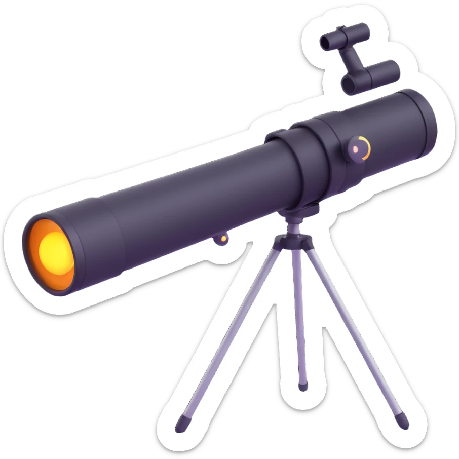 3D emoji of a telescope with a glowing lens, futuristic style sticker