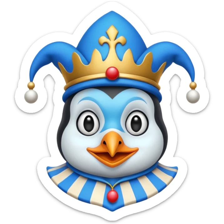crazy colorful little penguin jolly joker, medieval, vintage, court jester, mac os icon, blue color sticker