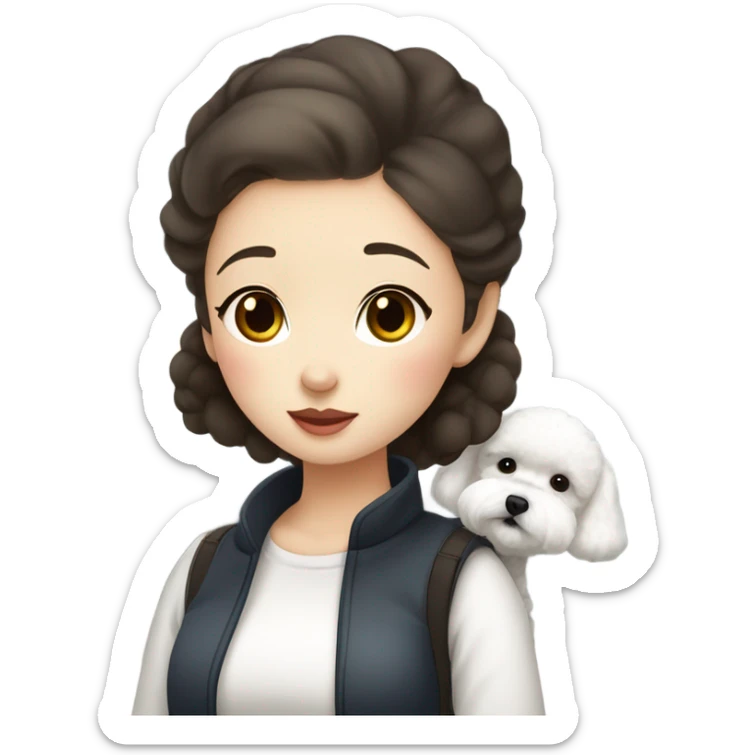 A cute korean style bichon frise with a dark-haired in a bun Asian woman at the airport  sticker
