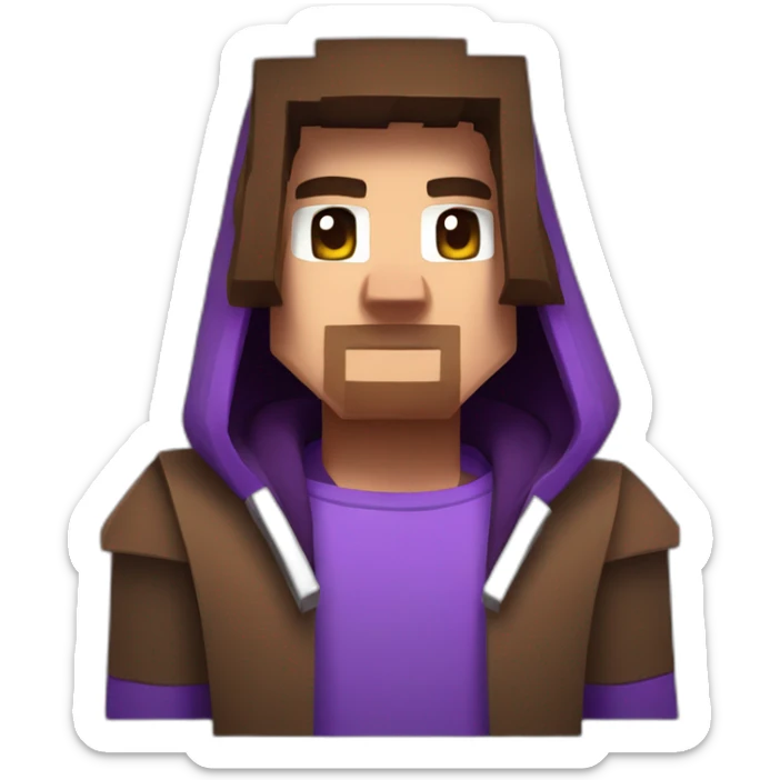 Minecraft skin with brown hair and a purple hoodie with a g on it sticker