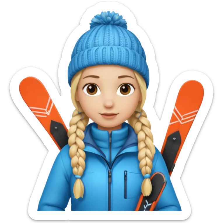 Blonde girl with braids with winter gear and skis on sticker