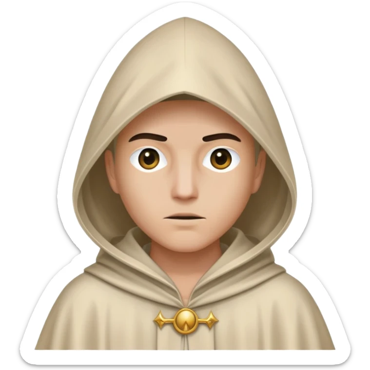 Person wearing a robe and pointed hood resembling a controversial or ceremonial outfit, with only one eye visible through the hood sticker