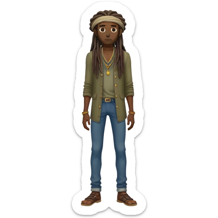 full body very skinny African American male figure standing wearing clothes with long dreadlocks sticker