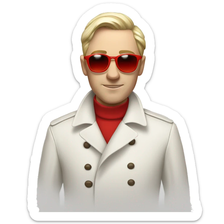 <excerpt>
A white man with real short hair, donning red tinted sun glasses in a white trench coat, is an alchemist.
</excerpt> sticker