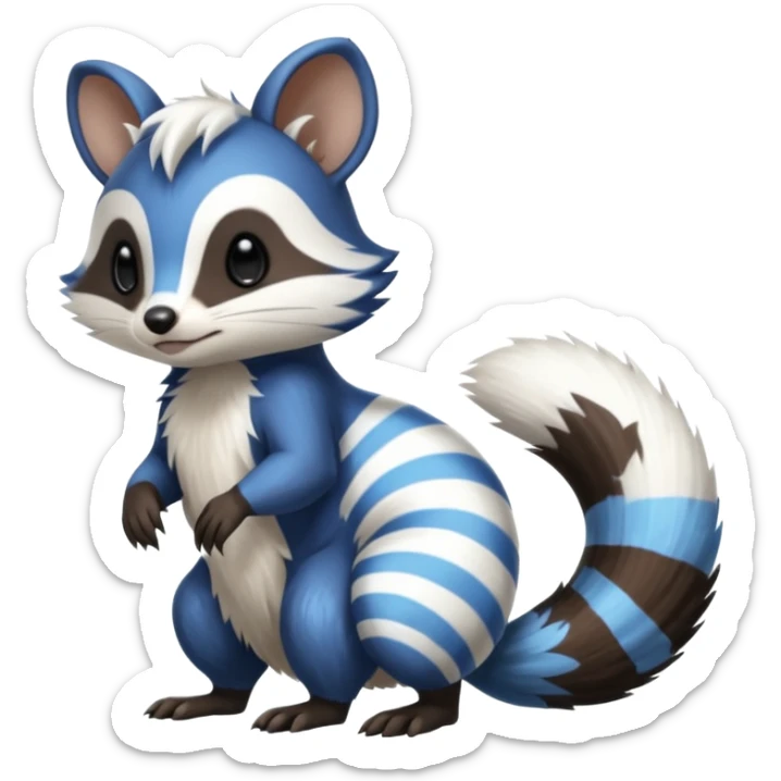 Black/White/Blue Skunk-Badger-Furret-Numbat-Minccino-Meowstic-Teddiursa-animal-fusion (full body) sticker