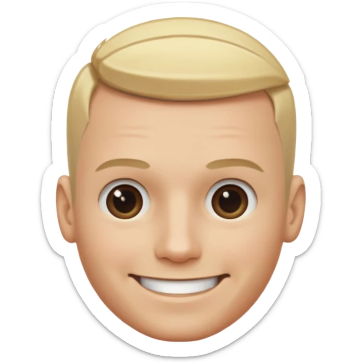 Male, no glasses, blonde hair, right side of hair shaved with a machine, face turned towards the camera sticker