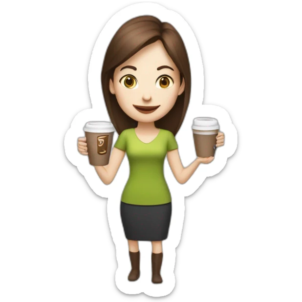 woman with brown hair and pale skin juggling coffee cups and mini laptops sticker